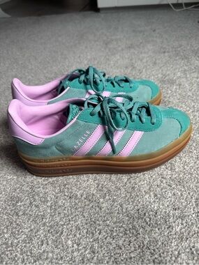 adidas Gazelle bold Platform Sneakers in Teal & Pink with Gum Sole